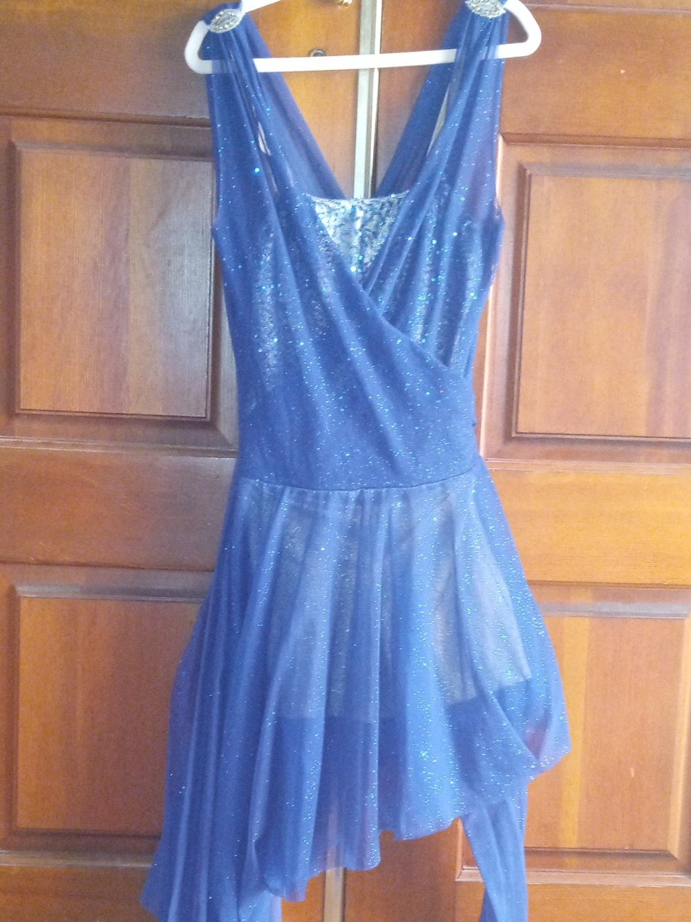 Revolution Sparkle Navy Blue High-Low Figure skating Dress Includes Gloves